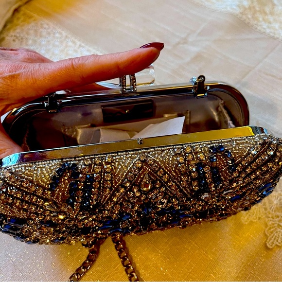 Nina Gelsey women’s Clutch bag | Silver/Blue Multi Glass Bead NWT - Picture 2 of 8